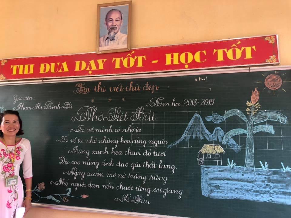 viet bang dep 10 - Ngưỡng mộ bài thi viết bảng đẹp của giáo viên trường Lâm Giang