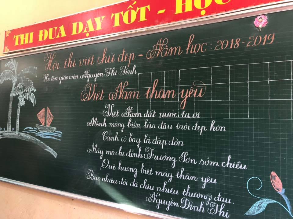 viet bang dep 11 - Ngưỡng mộ bài thi viết bảng đẹp của giáo viên trường Lâm Giang