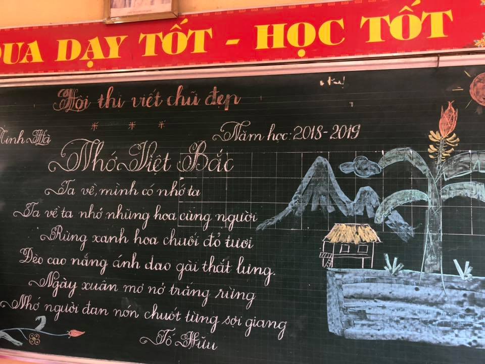 viet bang dep 9 - Ngưỡng mộ bài thi viết bảng đẹp của giáo viên trường Lâm Giang
